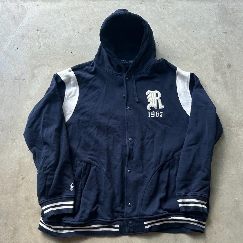 Polo Ralph Lauren Varsity Snap Front Hoodie Navy Blue 4XLT Big Tall PR 1967